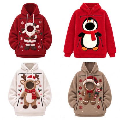 The four JinglePawz pet pouch hoodie designs side by side on a white background